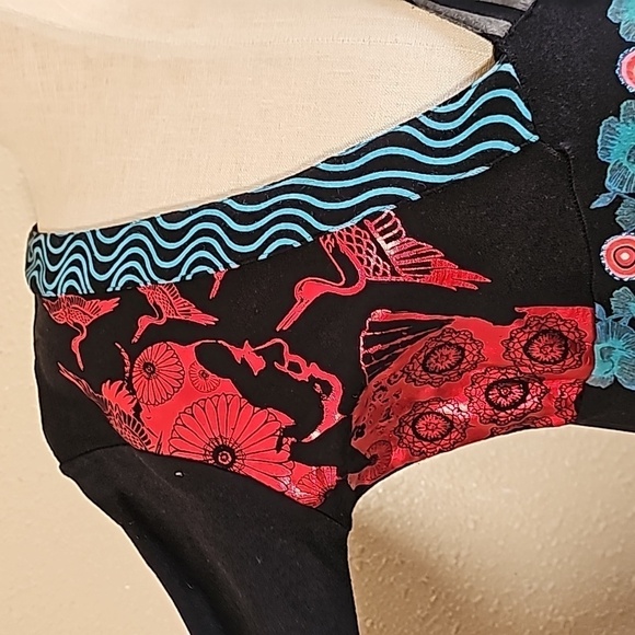 Desigual Multi Color Print Long Sleeve Black Midi Dress - Picture 3 of 10